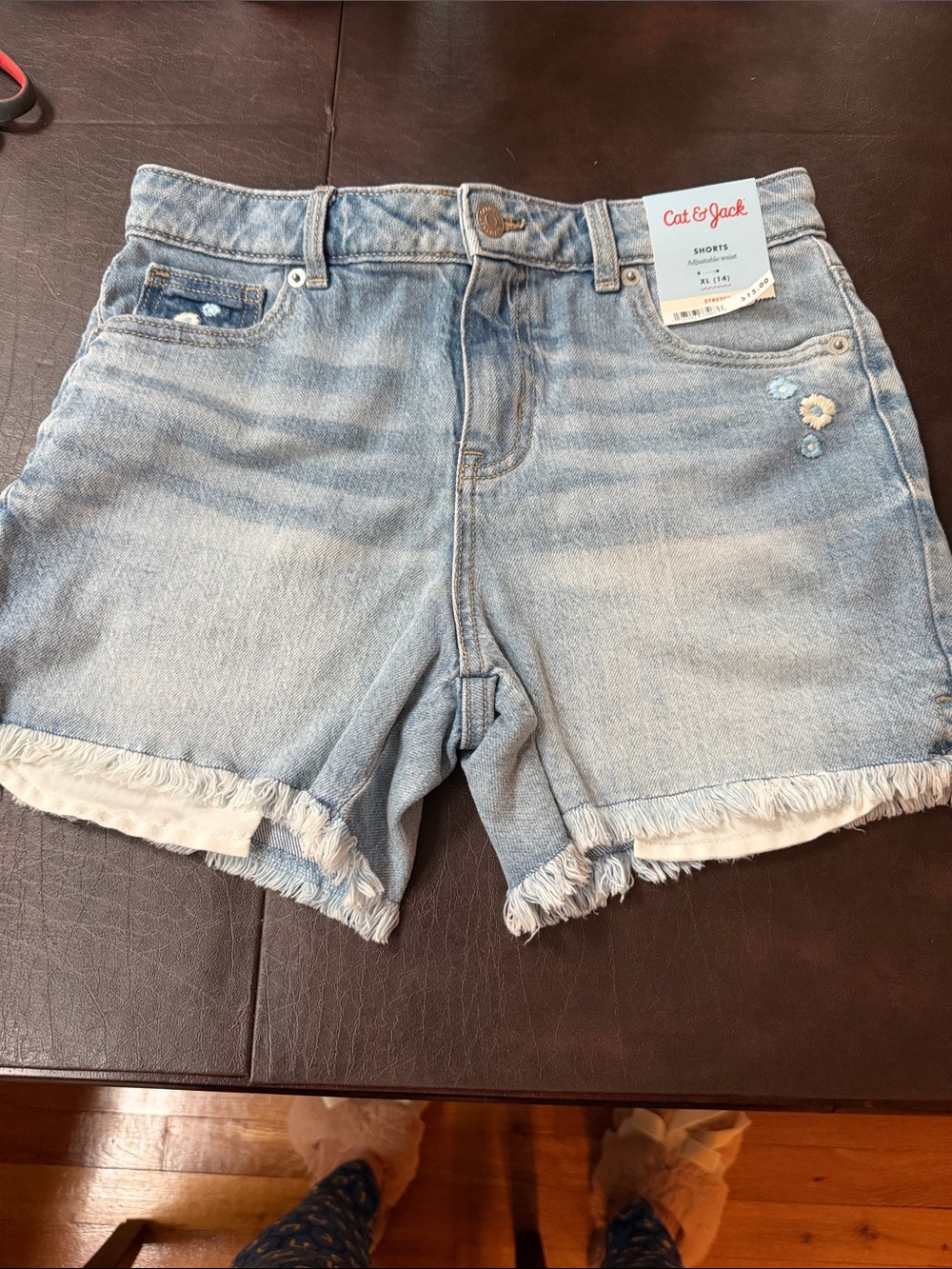 Cat & Jack Light Blue Denim Cutoff Shorts with Floral Embroidery